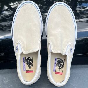 Vans Cream Slip-On Skate Shoes